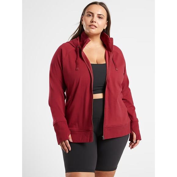 [Athleta] Burgundy Red Triumph Hoodie Full Zip Jacket Workout Cotton Blend Sz XL - Picture 1 of 12